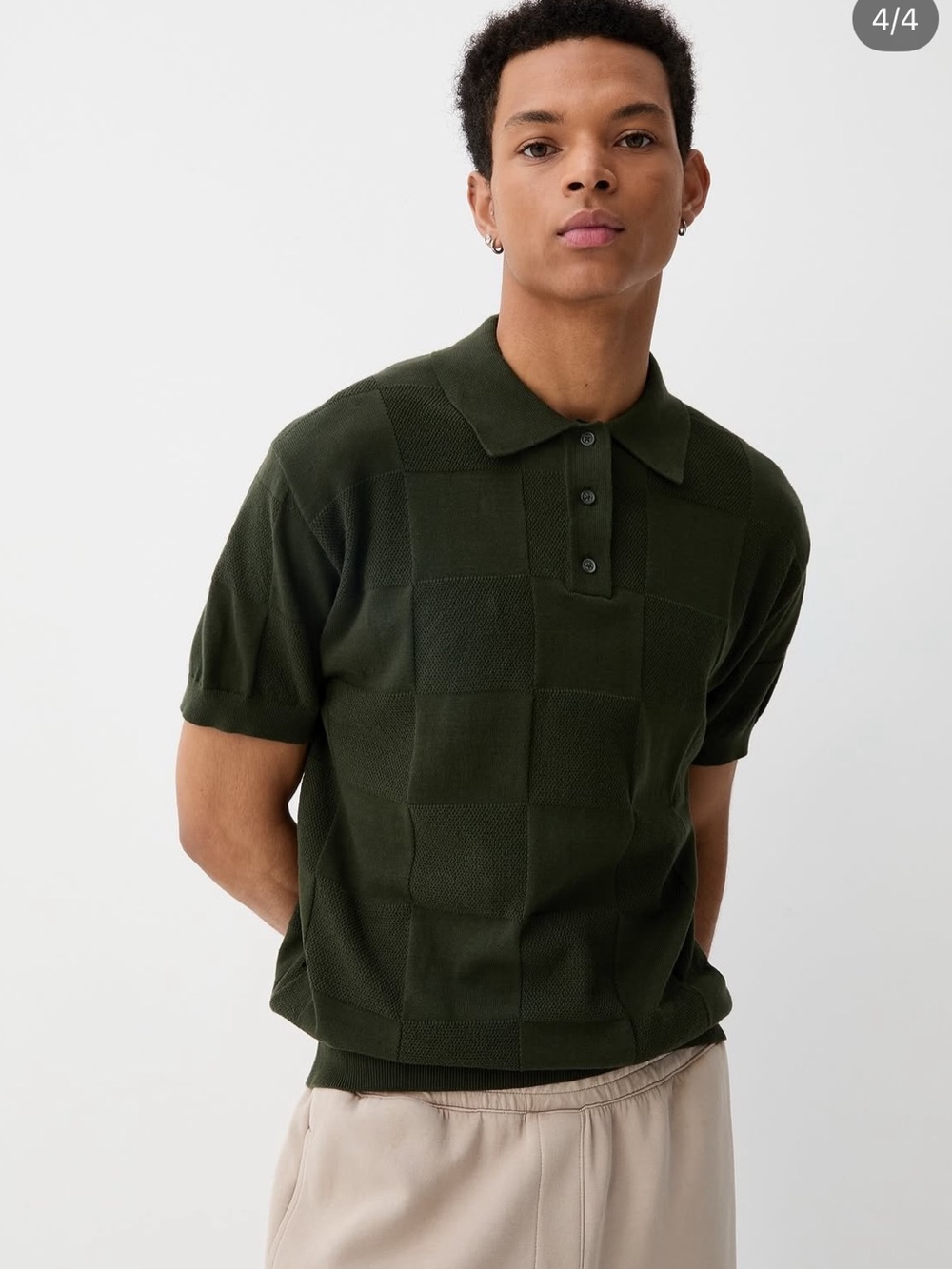 Simons DJAB Dark Olive Green Short-Sleeve Knit Polo Shirt